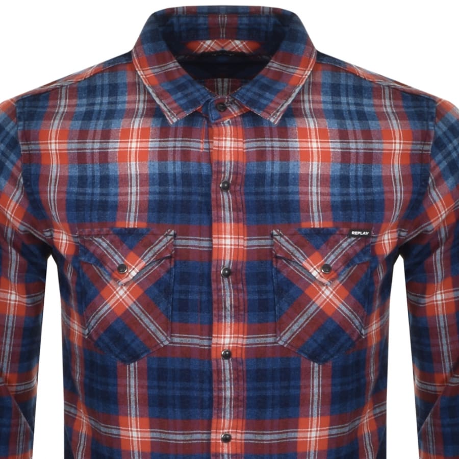 Alternative Image for ProductReplay Long Sleeved Checked Shirt Blue2